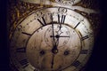 Dial of an antique antique english grandfather clock, filtered with grain and scratches