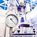 Dial gauge of glass chemical reactor Royalty Free Stock Photo