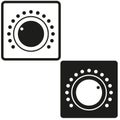 Dial knob icon. Volume control symbol. Black and white interface design. Audio adjustment tool.