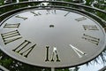 Dial vintage wall clocks, closeup dial with Roman numerals