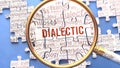 Dialectic and related ideas on a puzzle pieces. A metaphor showing complexity of Dialectic analyzed with a help of a mag Royalty Free Stock Photo