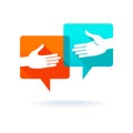 Dialog bubbles with shaking hands Royalty Free Stock Photo