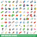 100 dialog icons set, isometric 3d style