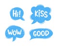 Dialog Speech Bubbles, Hi, Wow, Kiss And Good Speech Clouds, Blue Graphic Containers Used In Comics And Narratives