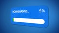 Dialog window, start of downloading, status bar shows process, slow internet