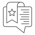 Dialogue bubble with favorite note thin line icon. Starred chat message symbol, outline style pictogram on white Royalty Free Stock Photo