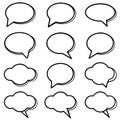 Dialogue bubbles & cloud shapes with black outlines, various styles & orientations Royalty Free Stock Photo