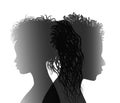 Isolated African American couple silhouette. Divorced man and woman. Divorce concept. End of the wedding. Separation between groom