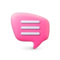 Dialogue message 3d design element. Speech bubble, voice text balloon. Chat cloud, comment or thinking vector icon