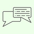 Dialogue thin line icon. Square conversation bubbles outline style pictogram on white background. Office and