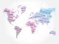 Dialogue word cloud in shape of world map, concept background Royalty Free Stock Photo