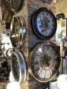 The dials of the old antique classic clocks on a vintage wide paper background. Concept of time, history, science Royalty Free Stock Photo