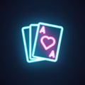 Diamond ACE neon icon. Casino sign. Gamble symbol. Playing cards electric glowing. Risk, excitement, competition label