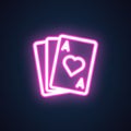 Diamond ACE pink neon line icon. Casino sign. Playing cards electric glowing. Risk, luck, excitement, competition label