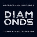 Diamond alphabet font. Jewellery letters and numbers. Royalty Free Stock Photo