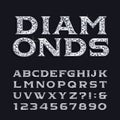 Diamond alphabet font. Luxury beveled serif letters and numbers.
