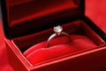 diamond anniversary ring inside a red velvet box Royalty Free Stock Photo