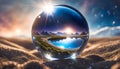 diamond ball with a world inside, futuristic world, origin of the universe,