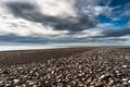 Diamond beach with iceberg and stone on volcanic black sand beach in summer on gloomy day Royalty Free Stock Photo