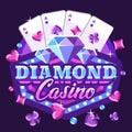 Diamond casino illustration with playing cards and sparkling gems