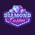 Diamond casino purple and blue retro marquee sign flat illustration