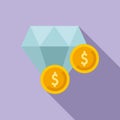 Diamond coins money icon flat vector. Currency wallet