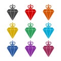 Diamond with crown icon. color set Royalty Free Stock Photo