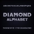 Diamond crystal alphabet bold font. Luxury jewellery letters and numbers. Royalty Free Stock Photo