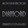 Diamond crystal alphabet font. Ornate jewellery art deco letters and numbers. Royalty Free Stock Photo