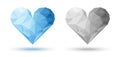 Diamond 3d heart set. Brilliant valentines icons. Symbol of love. Triangular heart logo. Vector illustration.