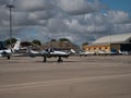 Diamond DA 42 airplane on the ground.