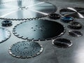 Diamond disks and bowls of different sizes and shapes lie on the table.