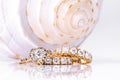 Diamond earings and ring with shell Royalty Free Stock Photo