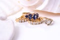 Diamond earings and ring with shells Royalty Free Stock Photo