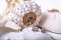 Diamond earings and rings with shells Royalty Free Stock Photo