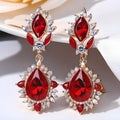 diamond earrings with red diamonds on a white background