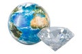 Diamond with Earth Globe, 3D rendering Royalty Free Stock Photo