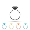 Diamond engagement ring icon isolated on white background. Set elements in colored icons. Flat design. Vector Royalty Free Stock Photo