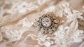 A Diamond Engagement Ring on Lace Fabric Royalty Free Stock Photo