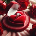 Diamond engagement ring in red heart-shaped box for Valentine proposal