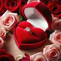 Diamond engagement ring in red heart-shaped box for Valentine proposal