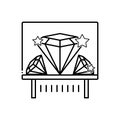 Black line icon for Diamond exhibit, shiner and sparkler