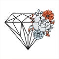 Diamond and flower bouquet decoration design elements outline style.