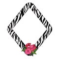 Diamond frame with zebra skin print and a small bouquet of delicate pink flowers