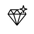 Diamond gem icon. Black line crystal or brilliant. Thin line web symbol jewel.