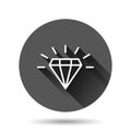 Diamond gem icon in flat style. Gemstone vector illustration on black round background with long shadow effect. Jewelry brilliant