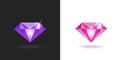 Diamond gem stone icon vector 3d graphic or shiny precious gemstone diamant clipart illustration, jewel pink blue color brilliant Royalty Free Stock Photo