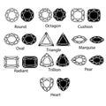 Diamond, gem stone, jewel icons shape set isolated vector illustration