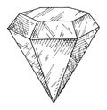 Diamond gem stone. Vintage black hatching illustration