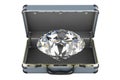 Diamond or gemstone inside opened metal hard case. Silver Aluminum Briefcase with gemstone. 3D rendering